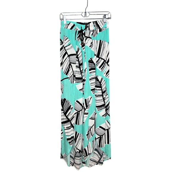 Trina Turk Aqua and Black Leaf Print Swim Coverup - Picture 1 of 9